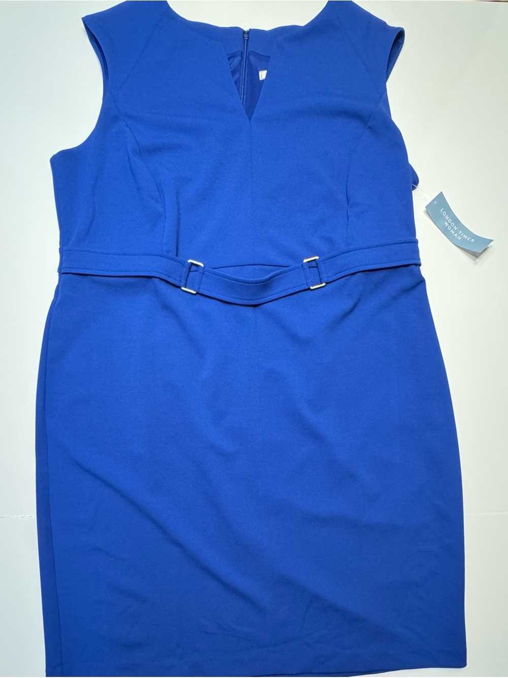 London Times Cobalt Blue Dress with Waist Belt Size 20W